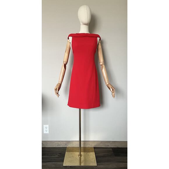 Per Se By Carlisle Sz US 0 UK 2 Red Train Back 100% Wool Boat Neck Sheath Dress - Picture 5 of 16